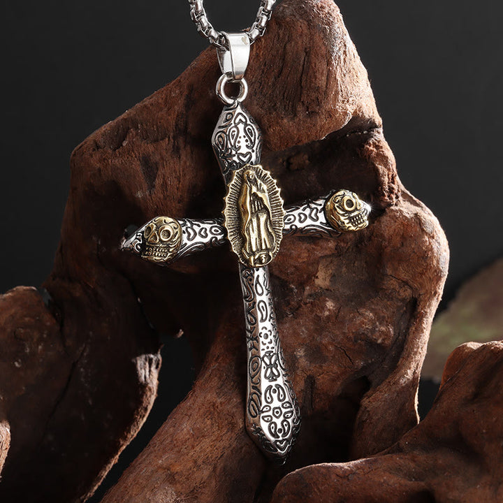 Christianartworkshop Classic Style Retro Crucifix with Our Lady of Guadalupe Pendant Necklace - image 2