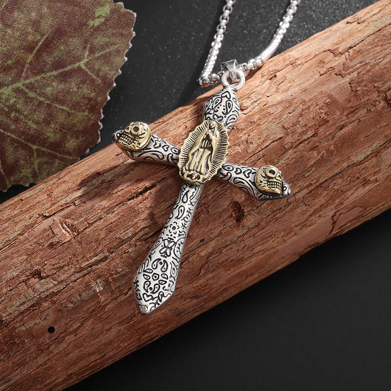 Christianartworkshop Classic Style Retro Crucifix with Our Lady of Guadalupe Pendant Necklace - Golden - image 1
