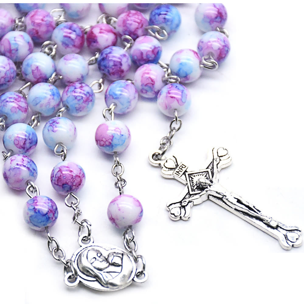 Christianartworkshop Madonna and Child & Crucifix of 6 mm Round Purple Glass Alloy Chain Rosary - image 4