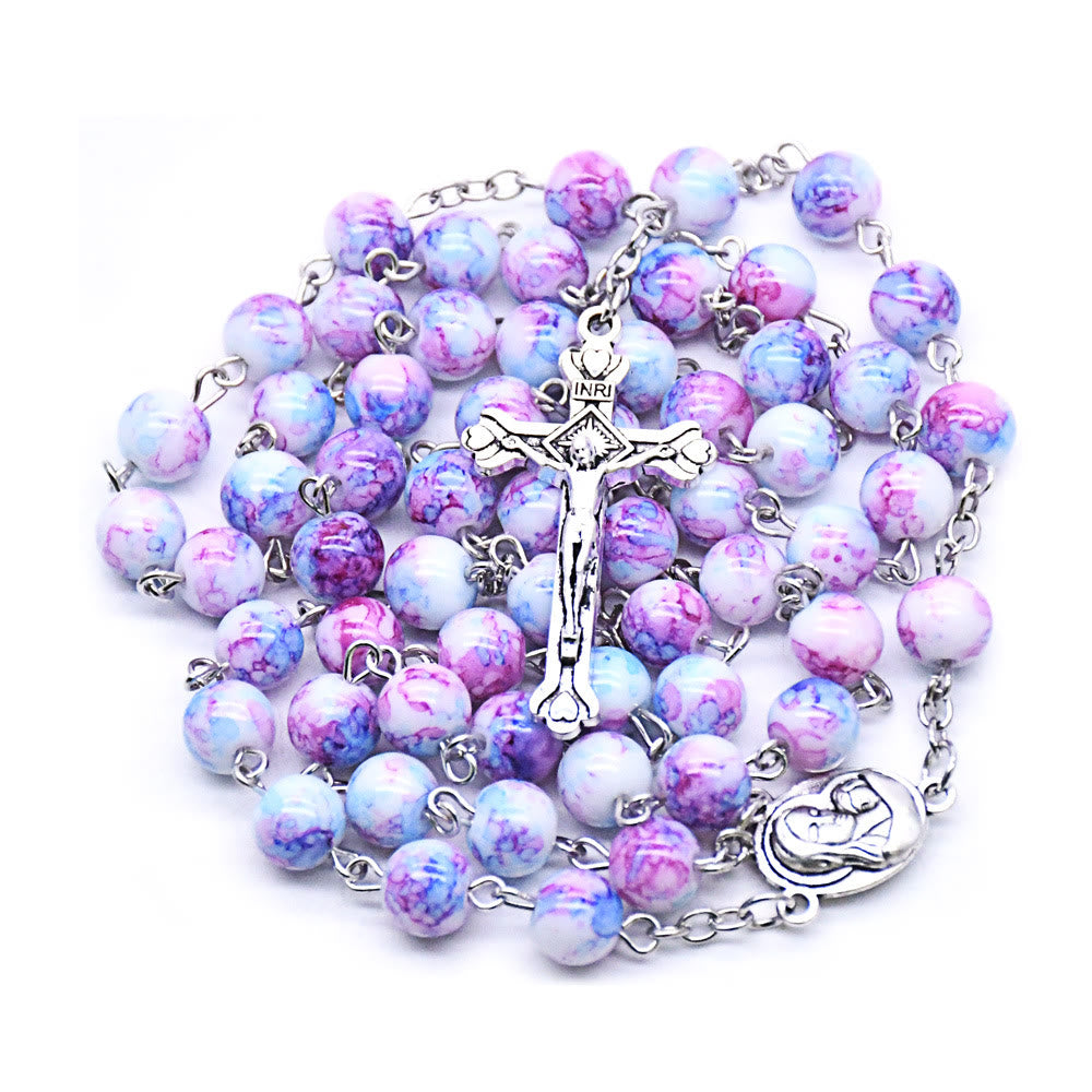 Christianartworkshop Madonna and Child & Crucifix of 6 mm Round Purple Glass Alloy Chain Rosary - image 3
