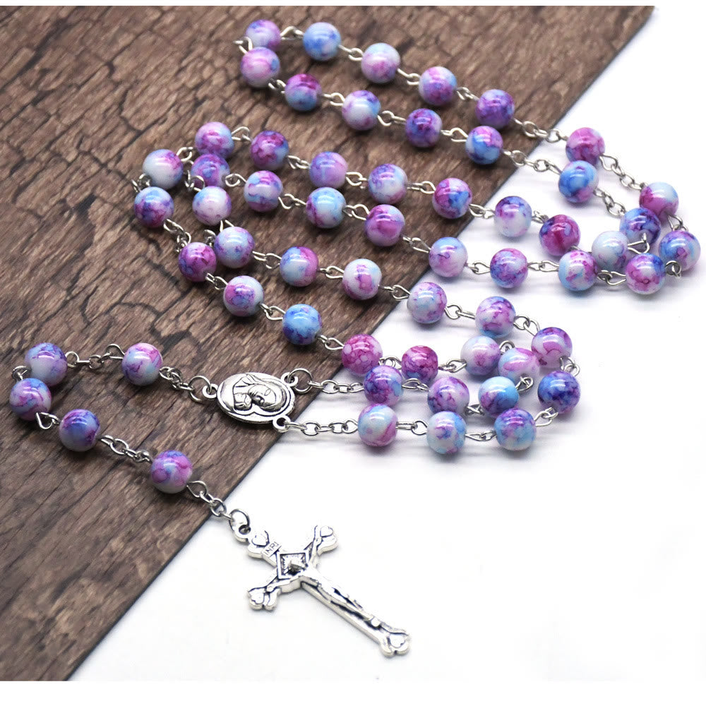 Christianartworkshop Madonna and Child & Crucifix of 6 mm Round Purple Glass Alloy Chain Rosary - image 2