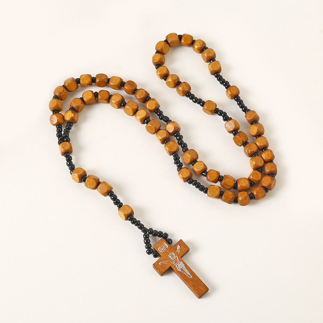 Christianartworkshop Crucifix of 8 mm Square Multicolor Wood Nylon Cord Rosary(3 COLOR) - Brown - image 1