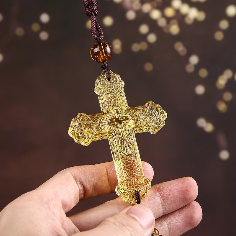 Christianartworkshop Modern Style Car Pendant Crafted Crucifix Crystal Tassels Car Hanging Ornaments  - image 7