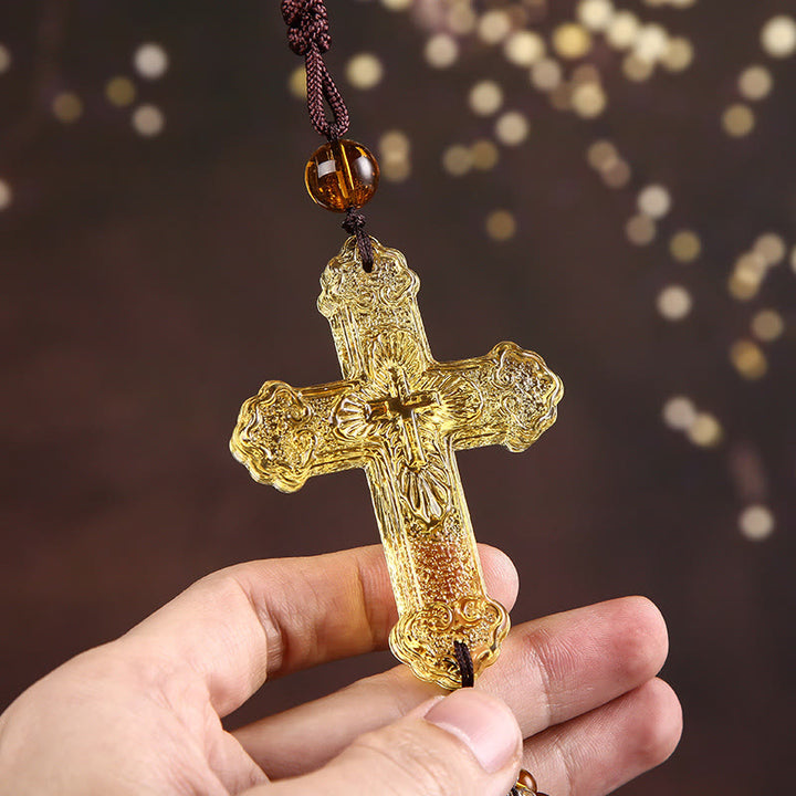 Christianartworkshop Modern Style Car Pendant Crafted Crucifix Crystal Tassels Car Hanging Ornaments  - image 7