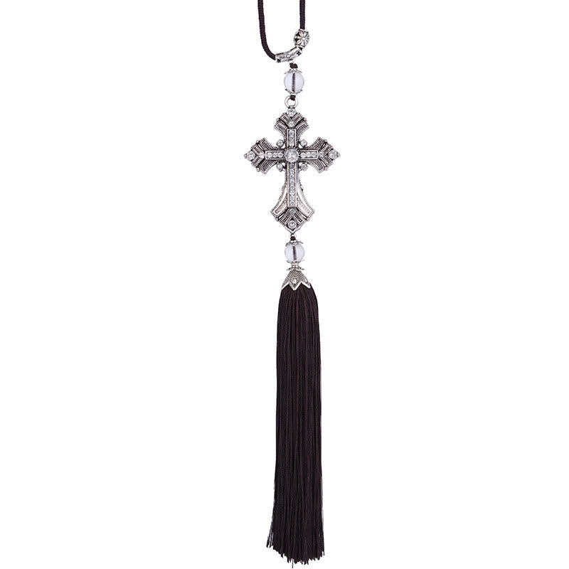 Christianartworkshop Modern Style Alloy Cross Tassels Car Rearview Mirror Hanging Ornament - image 3