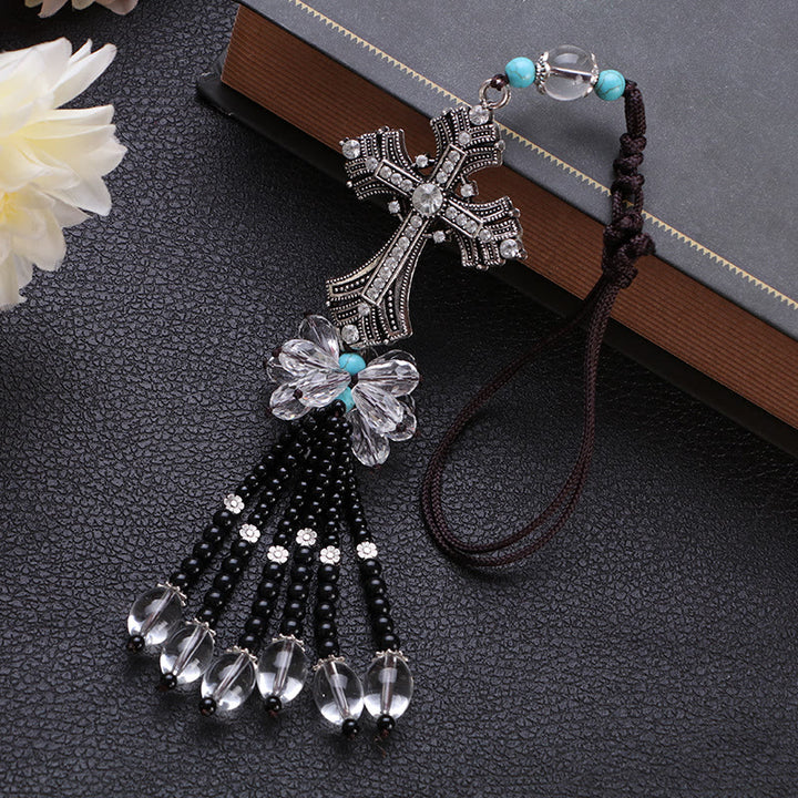 Christianartworkshop Modern Style Alloy Cross Tassels Car Rearview Mirror Hanging Ornament - Bead Pendant - image 0