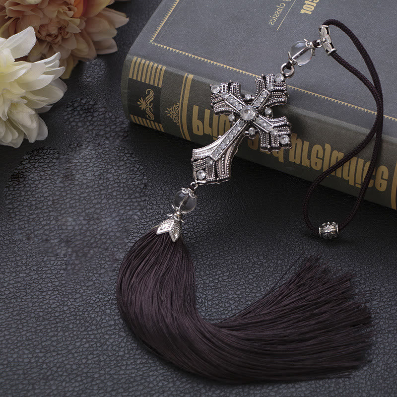 Christianartworkshop Modern Style Alloy Cross Tassels Car Rearview Mirror Hanging Ornament - Tassel - image 1
