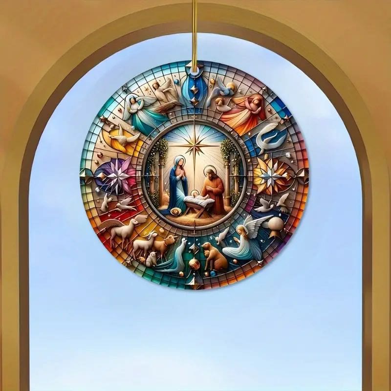 Christianartworkshop Stained Glass Styles Colorful Nativity Hanging Ornaments D - Nativity Scene - image 1