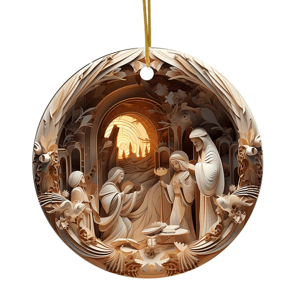 Christianartworkshop Sculptural Style Nativity Christmas Hanging Ornaments C - Nativity Scene - image 1