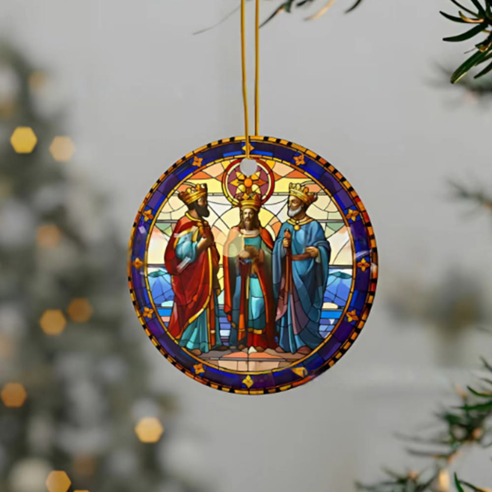 Christianartworkshop Stained Glass Styles Christian Element Hanging Ornaments E - Three Kings - image 1