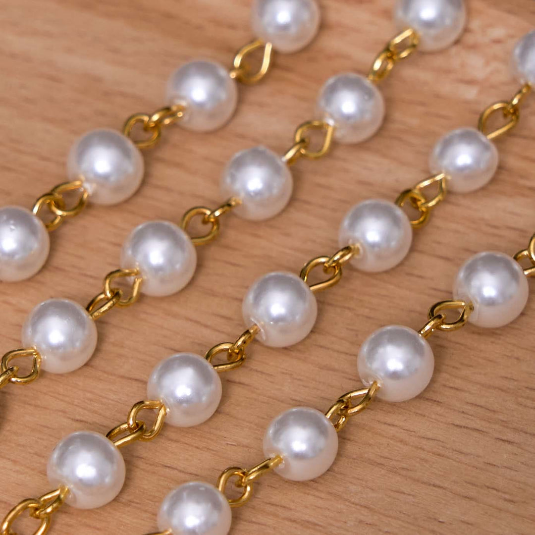 ChristianartworkshopSt. Benedict Medal & Crucifix of 6 mm Round White Pearl Alloy Chain Rosary - image 6