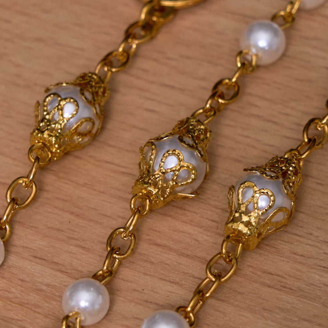 ChristianartworkshopSt. Benedict Medal & Crucifix of 6 mm Round White Pearl Alloy Chain Rosary - image 5