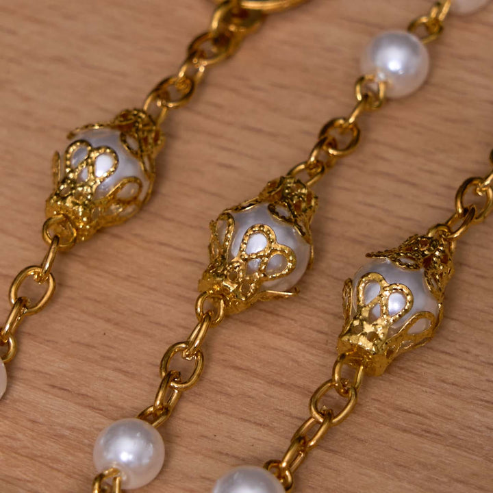 ChristianartworkshopSt. Benedict Medal & Crucifix of 6 mm Round White Pearl Alloy Chain Rosary - image 5