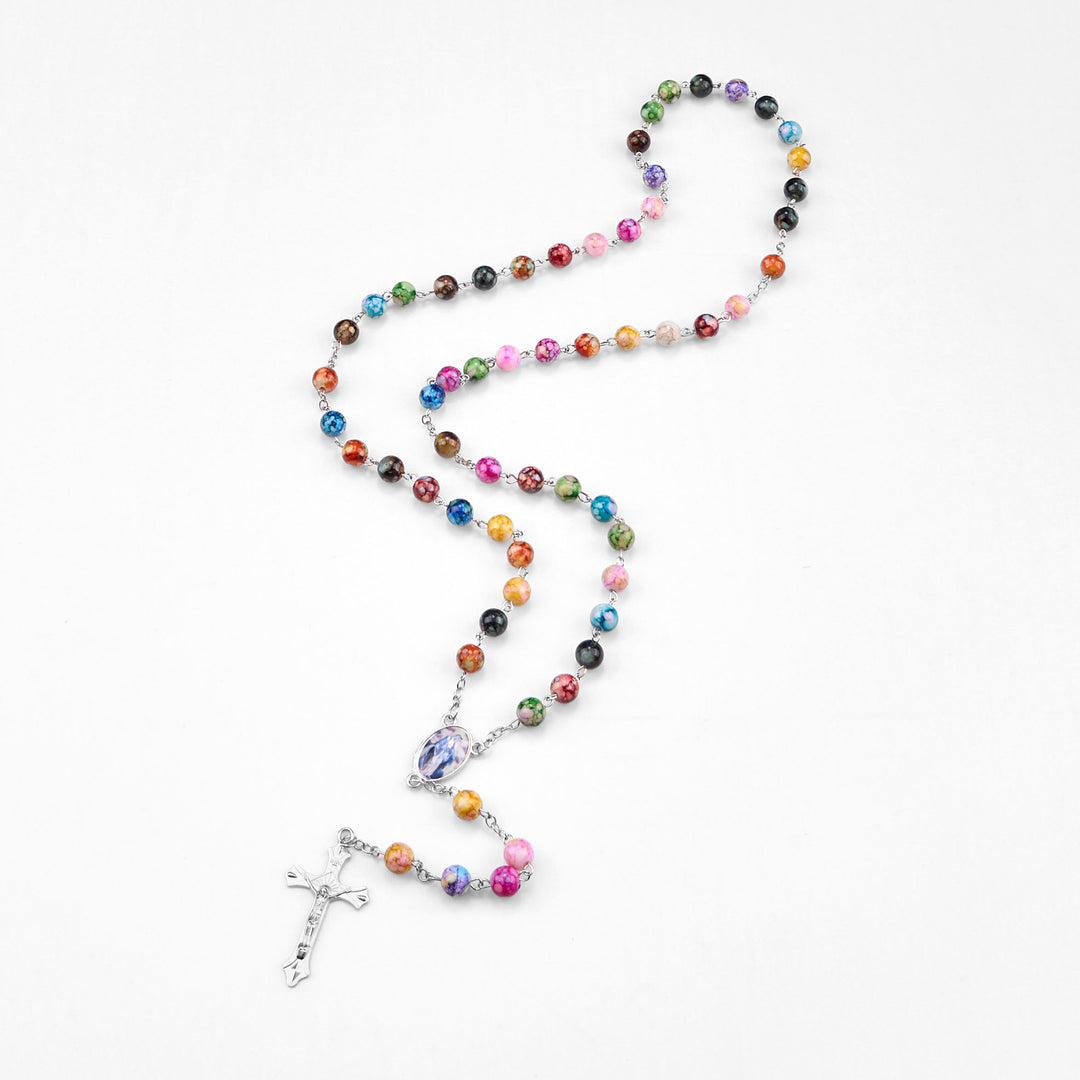 Christianartworkshop Assumption of Our Lady & Crucifix of 8 mm Round Multicolor Acrylic Alloy Chain Rosary - image 7