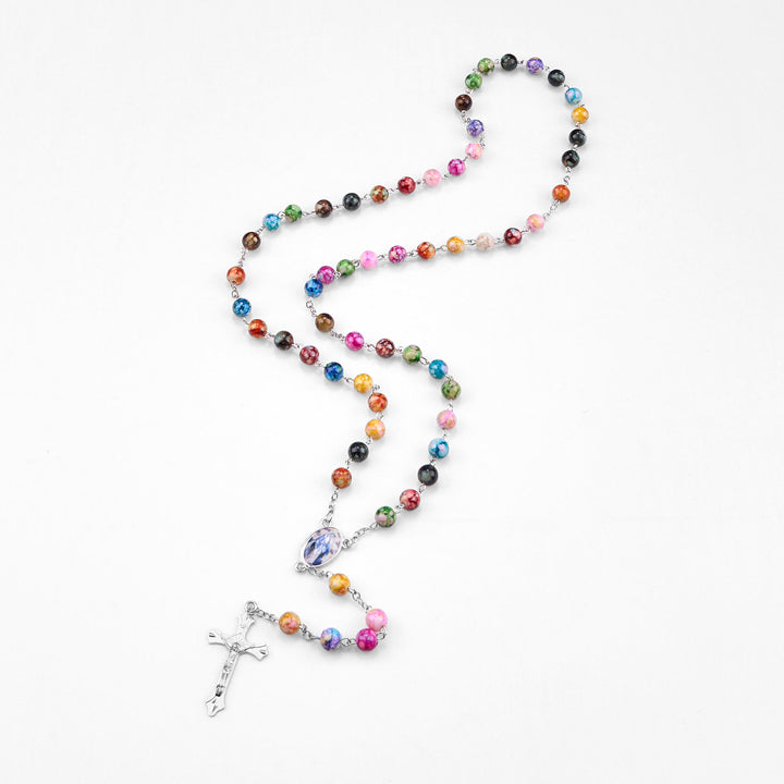 Christianartworkshop Assumption of Our Lady & Crucifix of 8 mm Round Multicolor Acrylic Alloy Chain Rosary - image 7