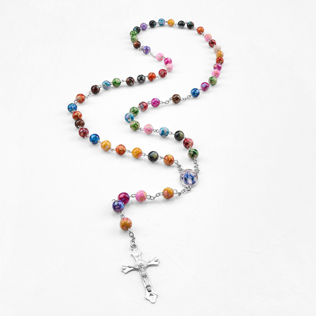 Christianartworkshop Assumption of Our Lady & Crucifix of 8 mm Round Multicolor Acrylic Alloy Chain Rosary - image 8