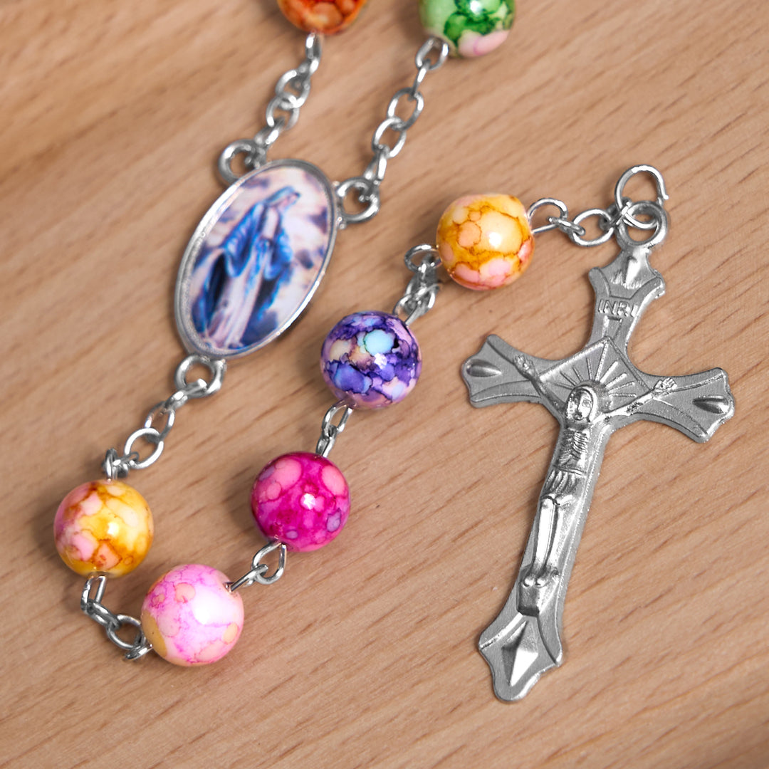 Christianartworkshop Assumption of Our Lady & Crucifix of 8 mm Round Multicolor Acrylic Alloy Chain Rosary - image 5