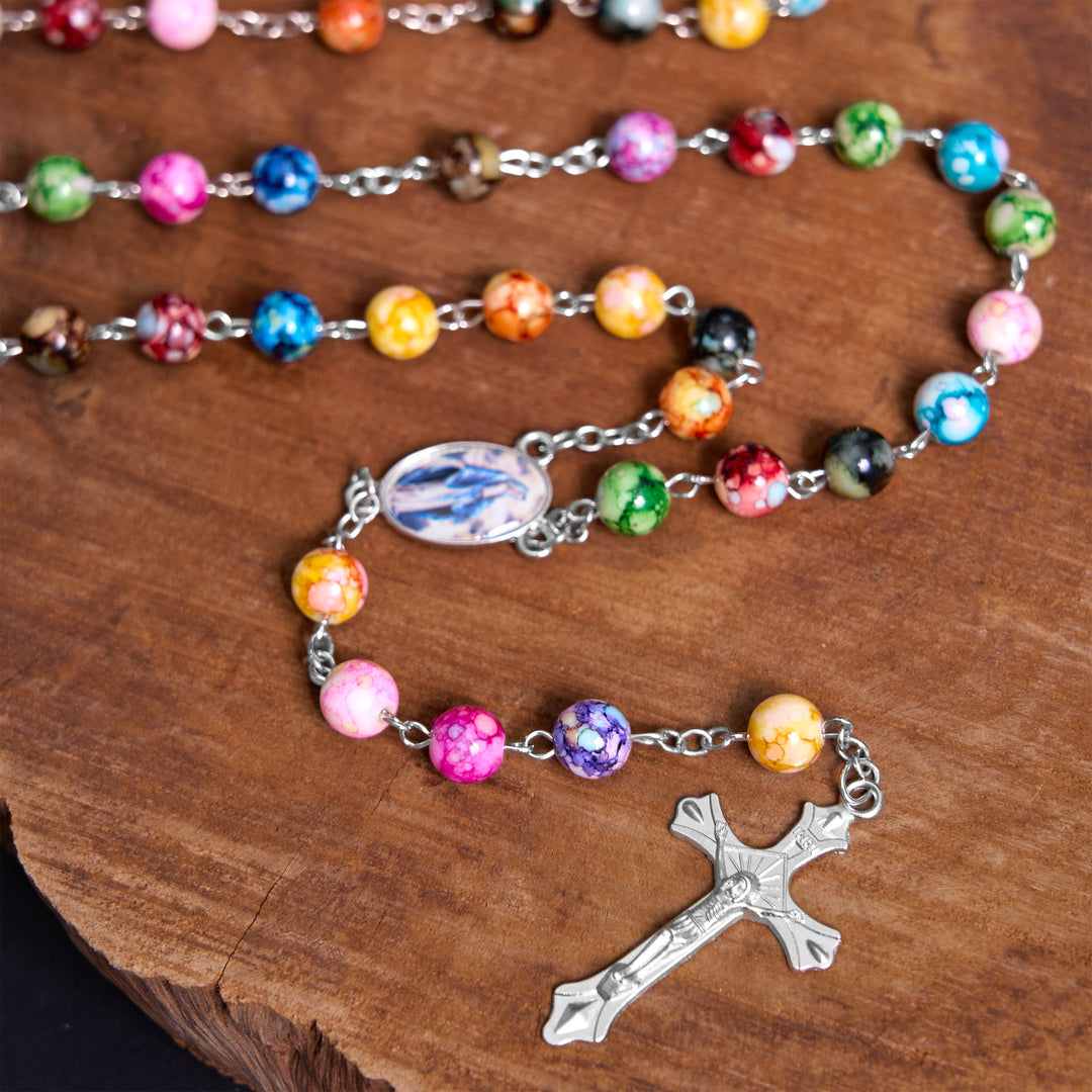 Christianartworkshop Assumption of Our Lady & Crucifix of 8 mm Round Multicolor Acrylic Alloy Chain Rosary - image 4