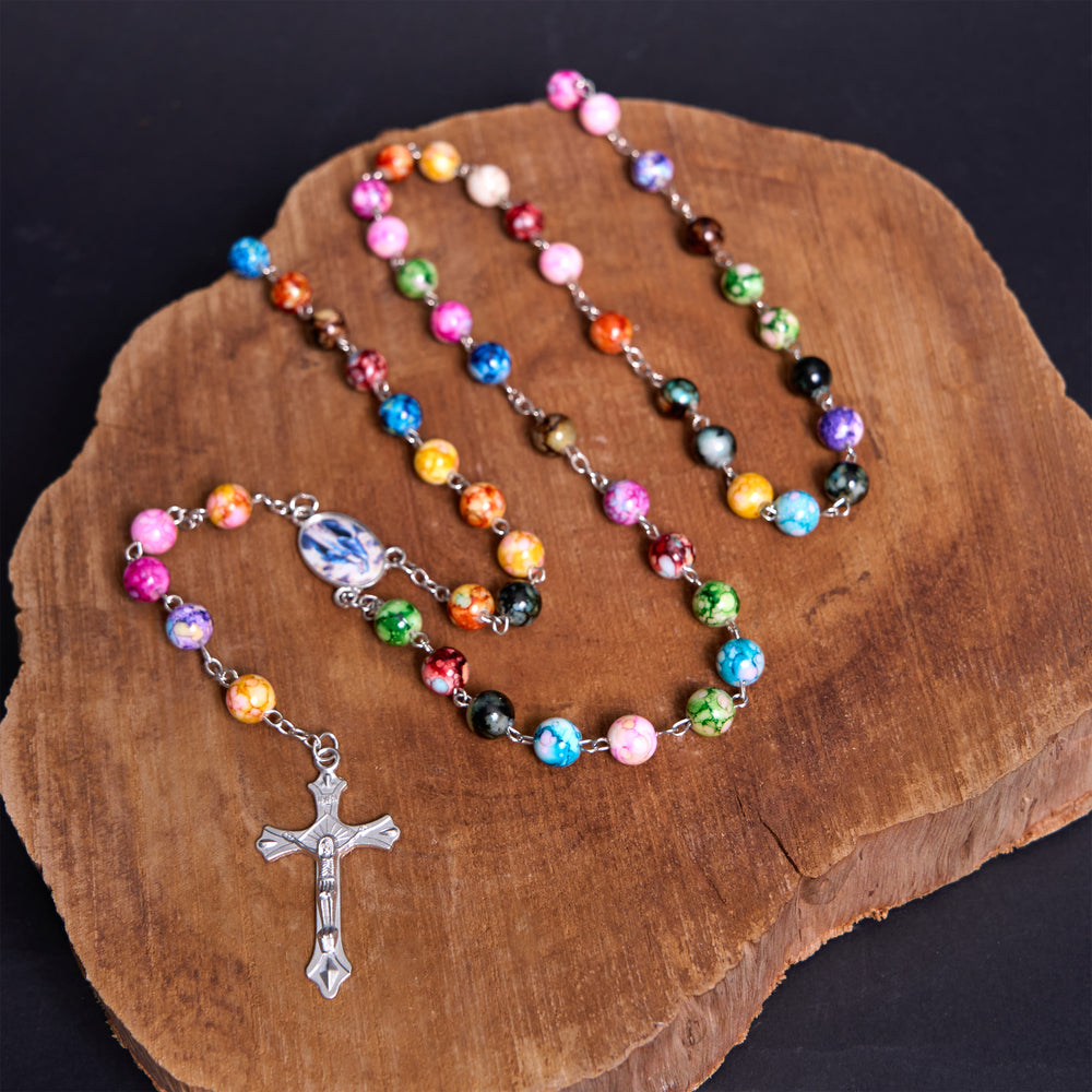 Christianartworkshop Assumption of Our Lady & Crucifix of 8 mm Round Multicolor Acrylic Alloy Chain Rosary - image 2