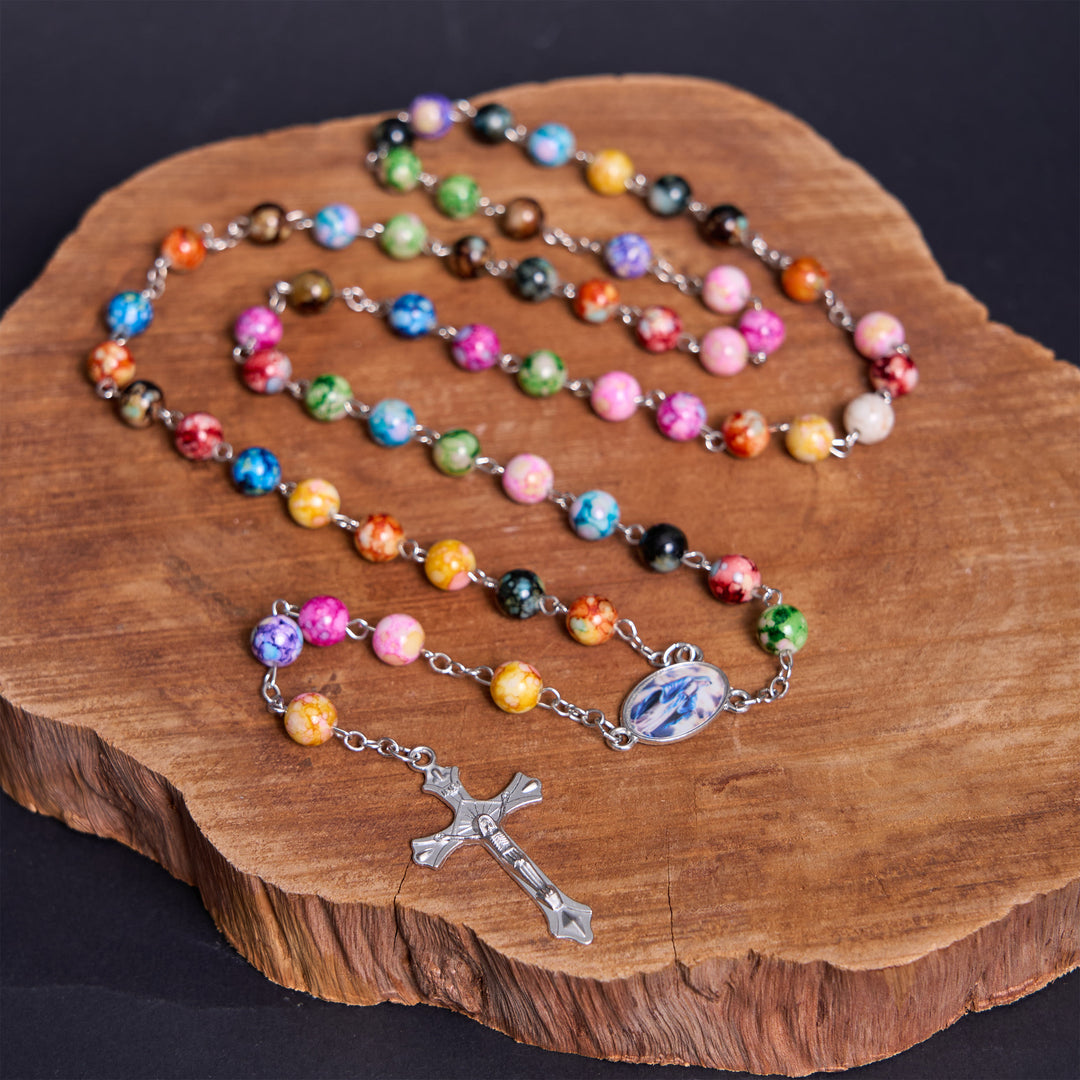 Christianartworkshop Assumption of Our Lady & Crucifix of 8 mm Round Multicolor Acrylic Alloy Chain Rosary - Our Lady & Crucifix - image 1