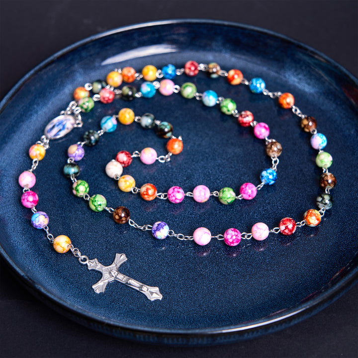 Christianartworkshop Assumption of Our Lady & Crucifix of 8 mm Round Multicolor Acrylic Alloy Chain Rosary - image 3