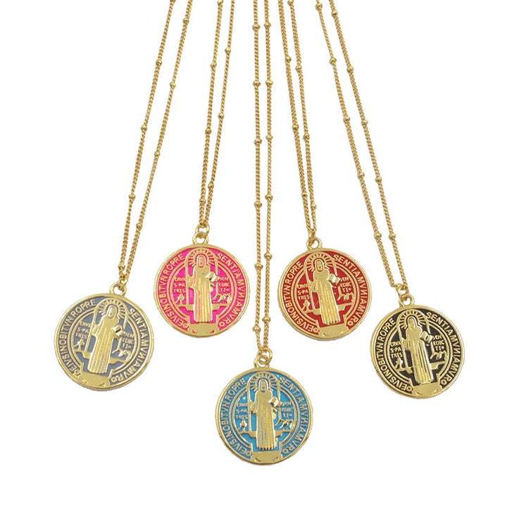 Christianartworkshop Refined Style St. Benedict Gold Plated Brass Pendant Necklace - Grey - image 1