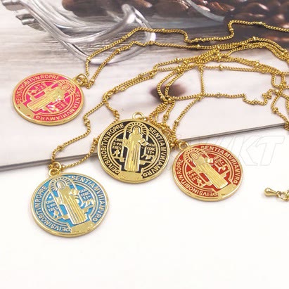 Christianartworkshop Refined Style St. Benedict Gold Plated Brass Pendant Necklace - image 9