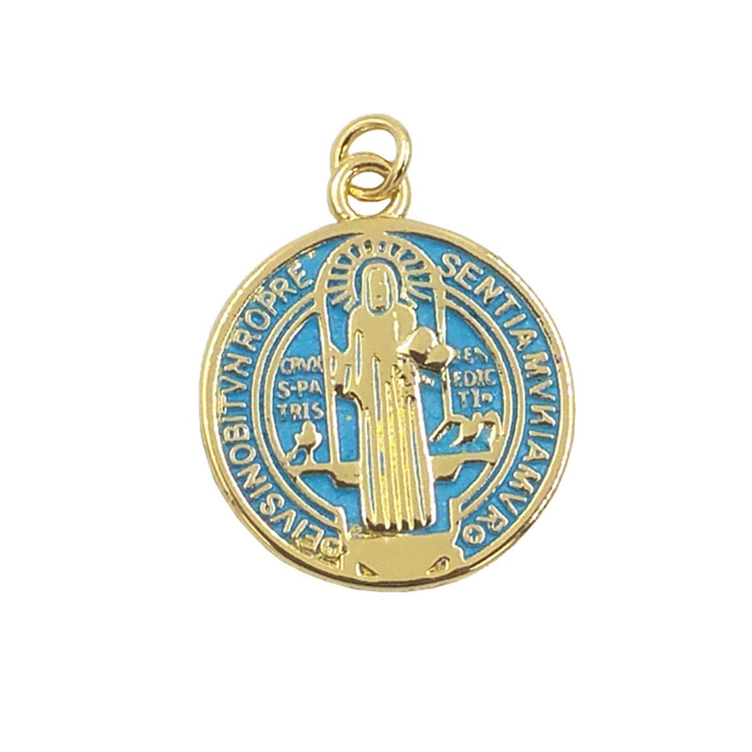 Christianartworkshop Refined Style St. Benedict Gold Plated Brass Pendant Necklace - Blue - image 6