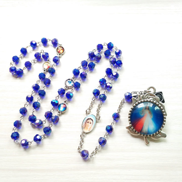 Christianartworkshop Our Lady of Fátima & Sacred Heart of Jesus of 6 mm Polyhedron Blue Crystal Alloy Chain Rosary - image 4