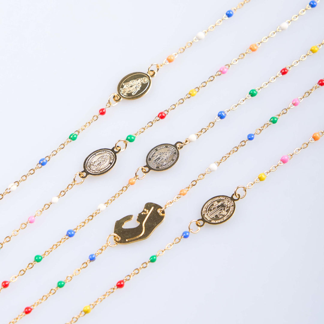 Christianartworkshop Fresh Elegant Style Colorful Clavicle Chain Necklace with Cross & 5 Medals Options - St. Benedict - image 1