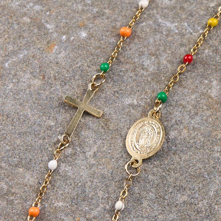 Christianartworkshop Fresh Elegant Style Colorful Clavicle Chain Necklace with Cross & 5 Medals Options - Our Lady of Guadalupe - image 10