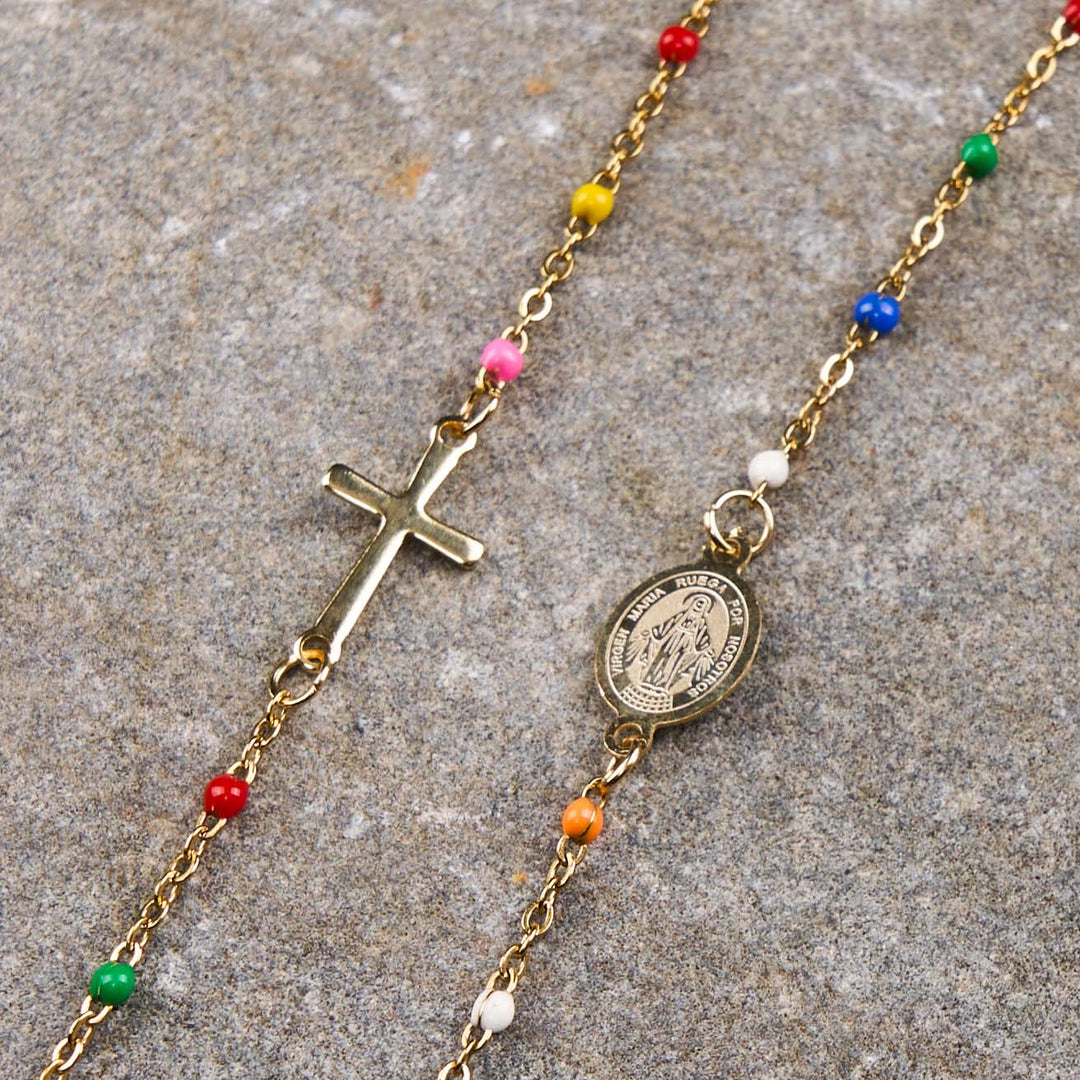 Christianartworkshop Fresh Elegant Style Colorful Clavicle Chain Necklace with Cross & 5 Medals Options - Miraculous Medal - image 9