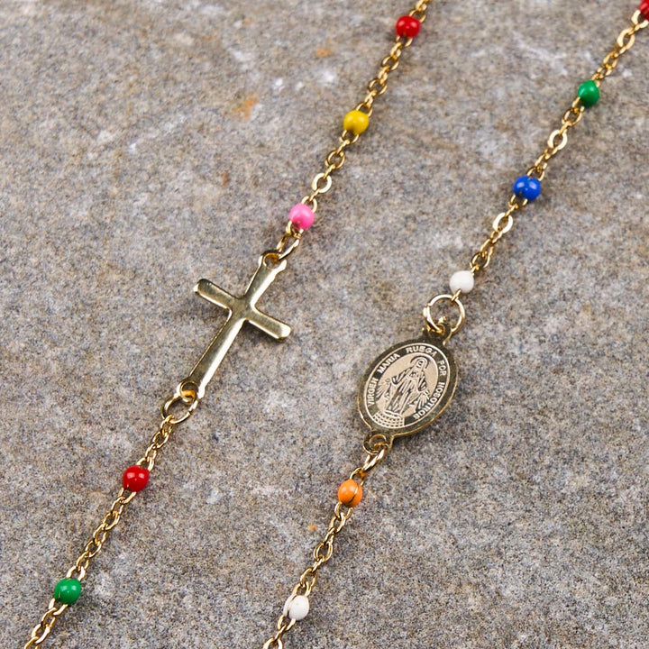 Christianartworkshop Fresh Elegant Style Colorful Clavicle Chain Necklace with Cross & 5 Medals Options - Miraculous Medal - image 9