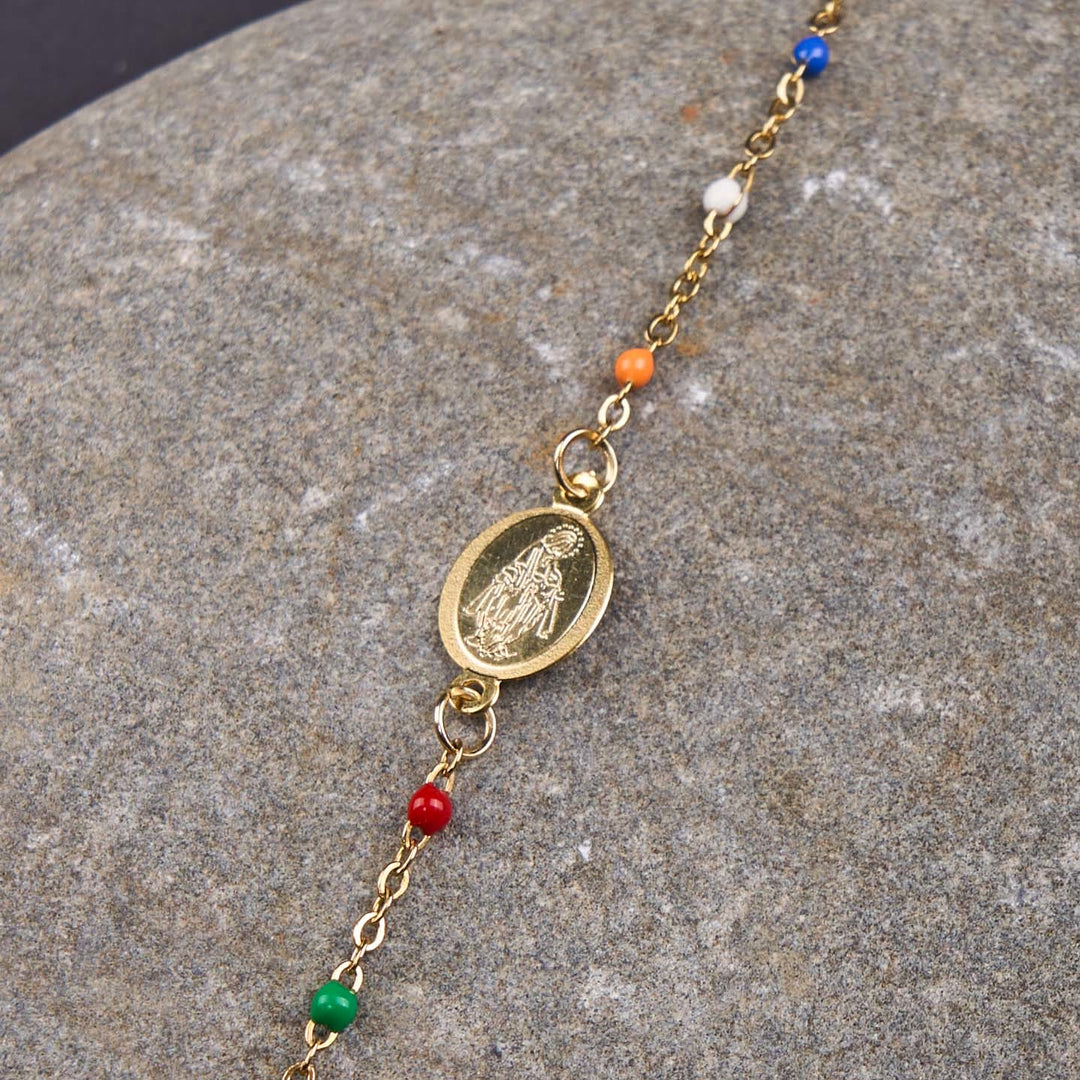 Christianartworkshop Fresh Elegant Style Colorful Clavicle Chain Necklace with Cross & 5 Medals Options - Assumption of the Virgin Mary - image 11