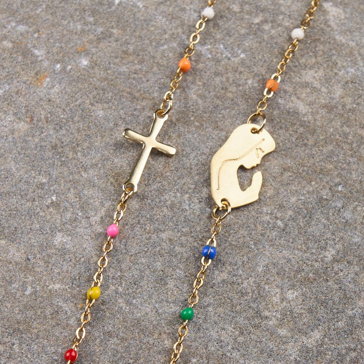 Christianartworkshop Fresh Elegant Style Colorful Clavicle Chain Necklace with Cross & 5 Medals Options - Praying Mother - image 8