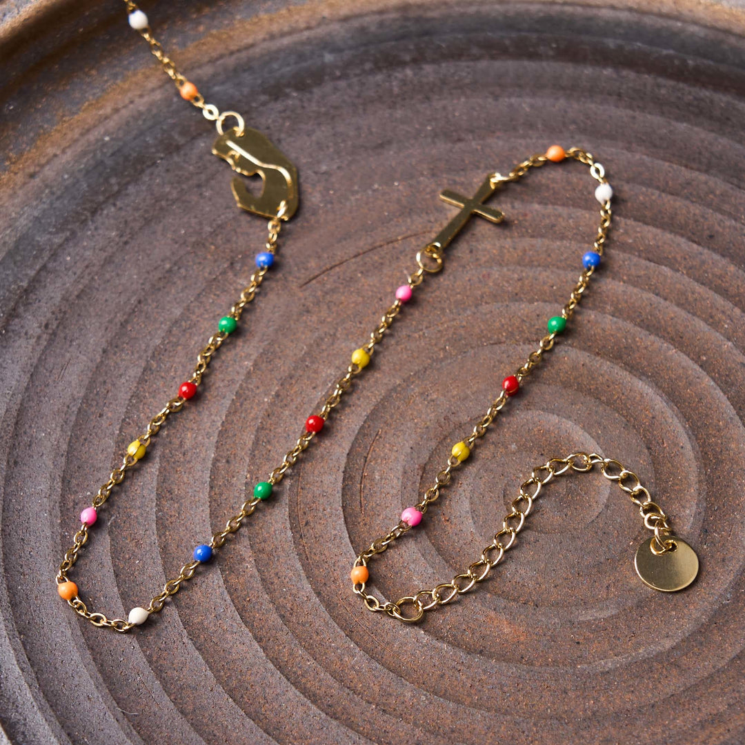 Christianartworkshop Fresh Elegant Style Colorful Clavicle Chain Necklace with Cross & 5 Medals Options - image 4