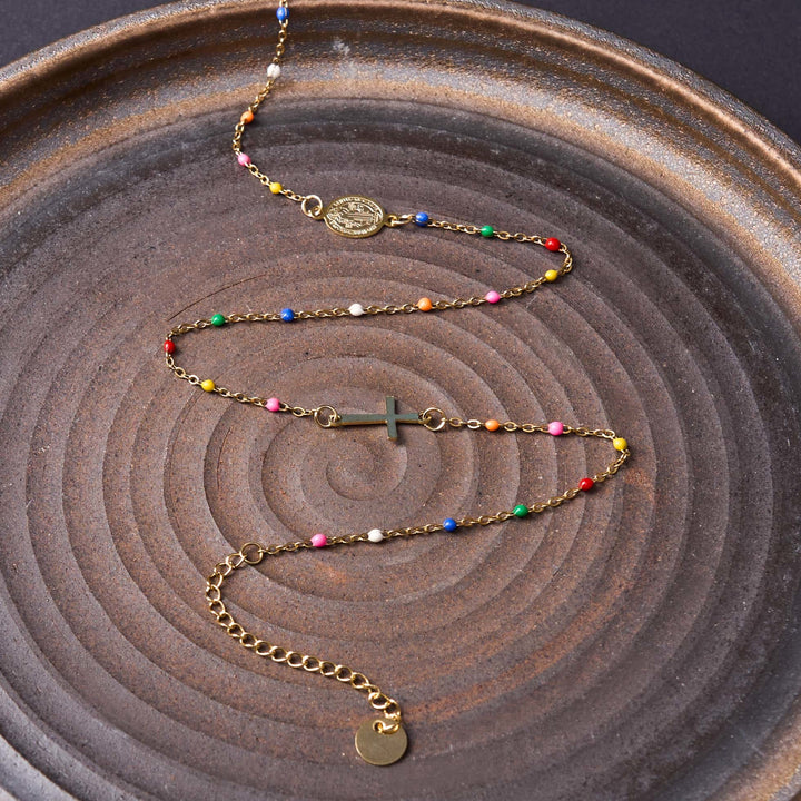 Christianartworkshop Fresh Elegant Style Colorful Clavicle Chain Necklace with Cross & 5 Medals Options - image 5