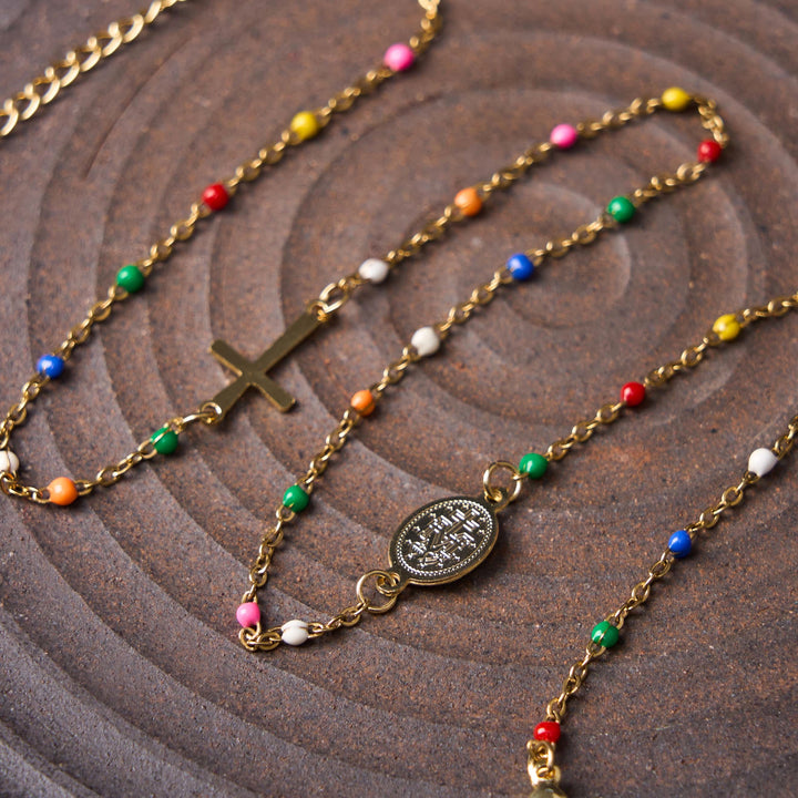 Christianartworkshop Fresh Elegant Style Colorful Clavicle Chain Necklace with Cross & 5 Medals Options - image 2