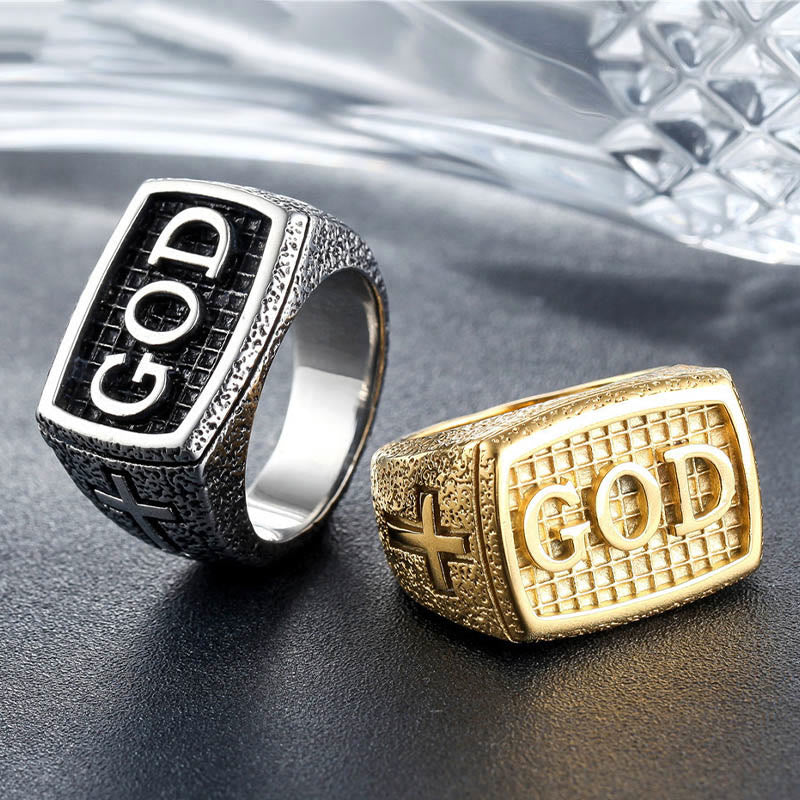 Christianartworkshop Retro Heavy Style GOD Divine Devotion Pattern Alloy Ring(3 color) - Silver - US7 - image 1
