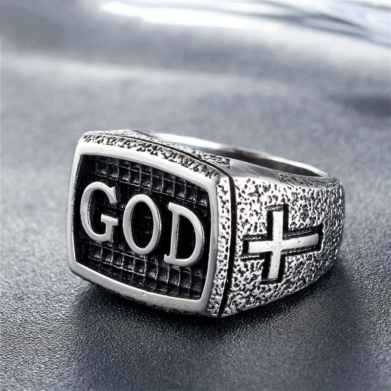 Christianartworkshop Retro Heavy Style GOD Divine Devotion Pattern Alloy Ring(3 color) - Silver - US13 - image 2