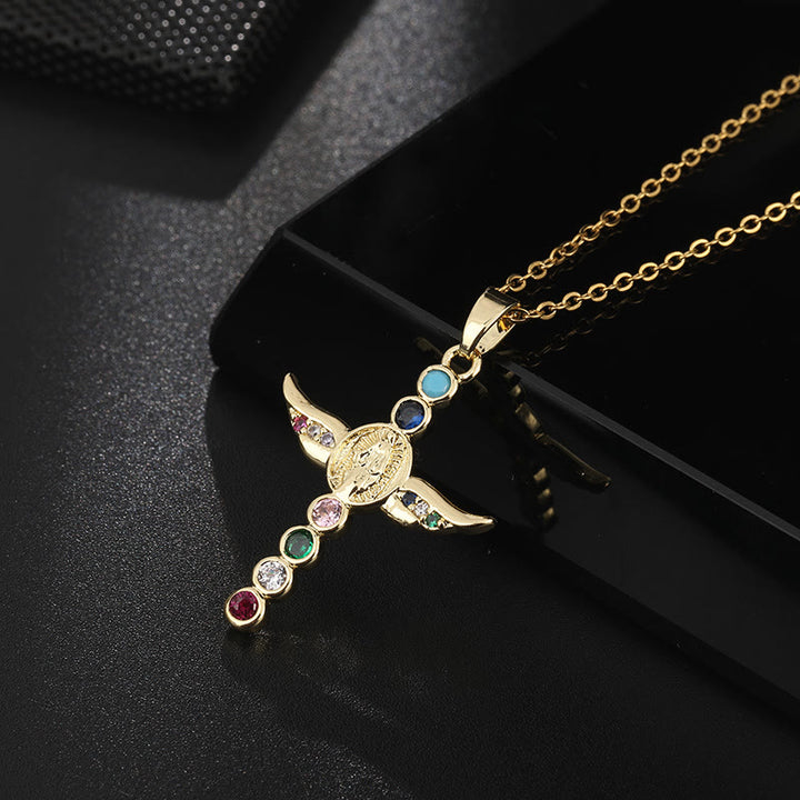 Christianartworkshop Classic Style Angel Wings Miraculous Medal Pendant Necklace - Multicolor - image 4