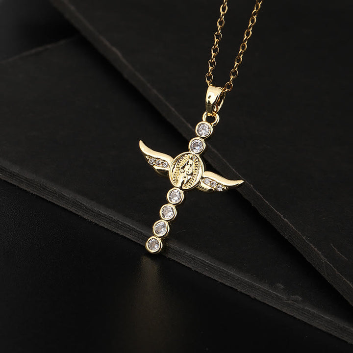 Christianartworkshop Classic Style Angel Wings Miraculous Medal Pendant Necklace - White - image 3