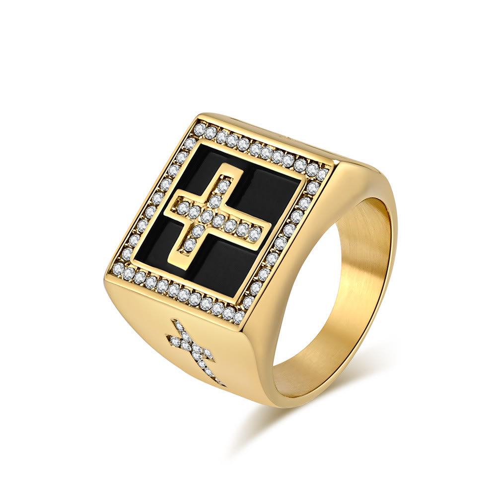 Christianartworkshop Retro Hip-hop Style Cross Titanium Steel Square Ring - Golden - US12 - image 3