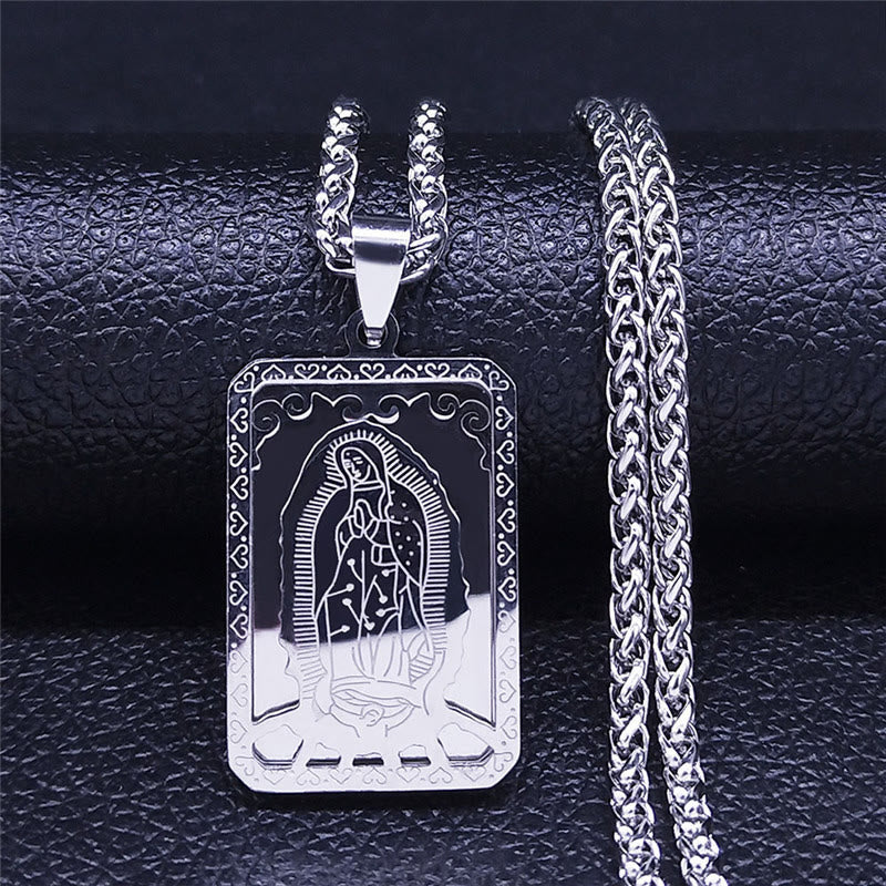 Christianartworkshop Classic Style Our Lady of Guadalupe Square Hangtag Stainless Steel Pendant Necklace - Silver - image 2