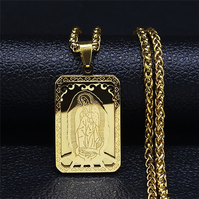 Christianartworkshop Classic Style Our Lady of Guadalupe Square Hangtag Stainless Steel Pendant Necklace - Golden - image 1