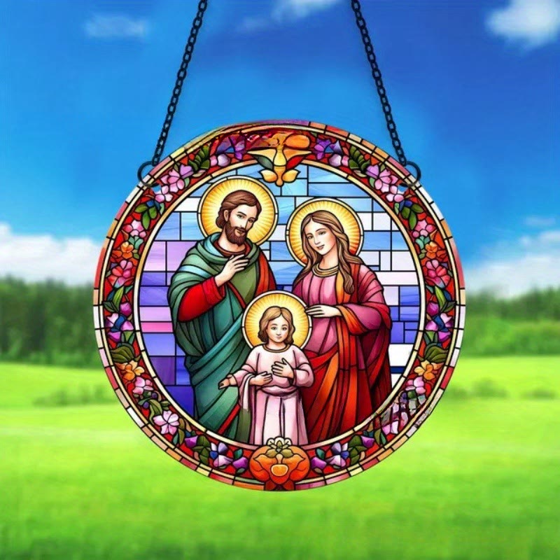 Christianartworkshop Stained Glass Style Classic Christ Scene Hanging Ornaments C - Holy Family - image 1