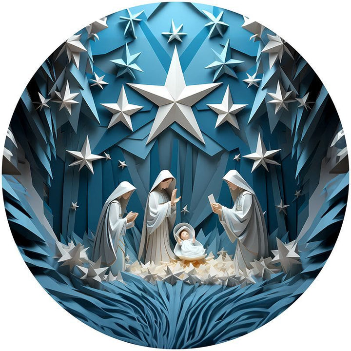 Christianartworkshop Blue Series 10 Styles Nativity Festive Decor Hanging Ornaments C - Nativity Scene - image 1