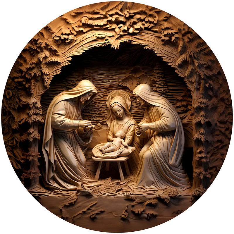 Christianartworkshop Brown Series 8 Styles Christ Nativity Festive Decor Hanging Ornaments C - Nativity Scene - image 1