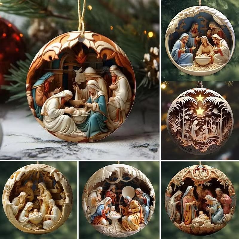 Christianartworkshop Christmas Nativity Scene Plane Ornaments: The Birth of Jesus Hanging Decoration(6 options) - Style 1 - Acrylic - image 0