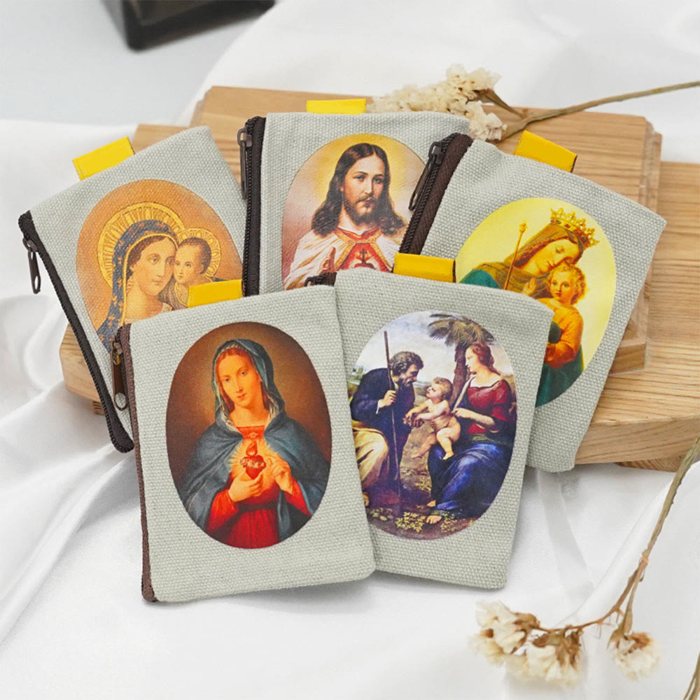 Christianartworkshop Retro Classic Style Jesus & Our Lady Colorful Holy Saint Icon Jewelry Pouches Storage Bag - All Style (8 pouches) - image 1